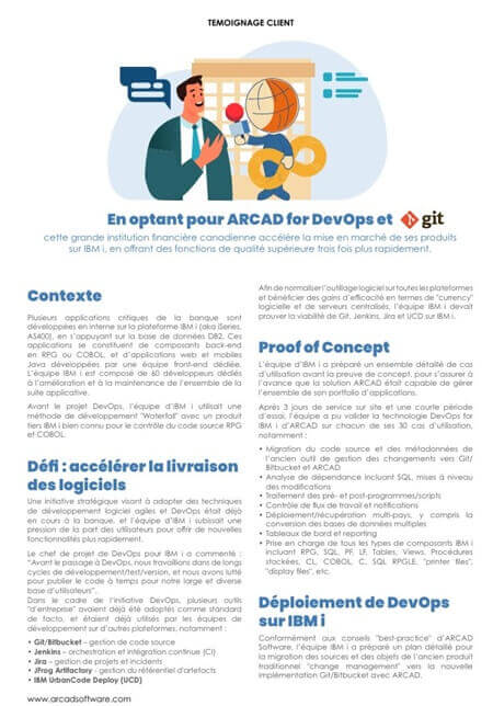 Témoignage client institution financiere majeure Arcad for DevOps et Git