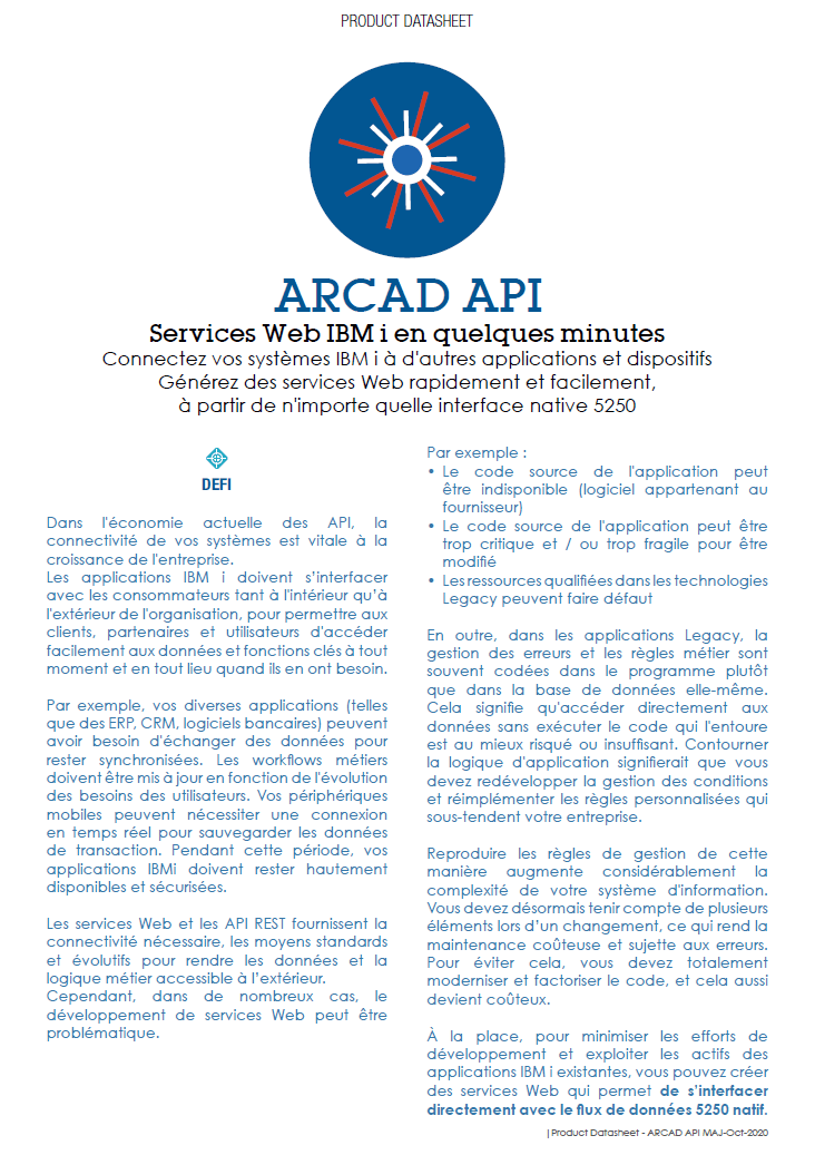 Arcad API datasheet