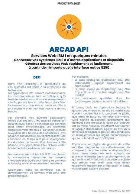 Arcad API datasheet