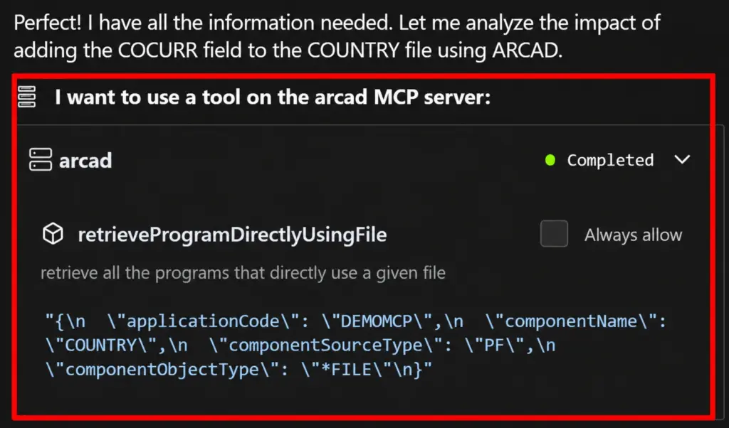 Appel MCP Arcad pour référentiel